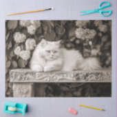 Weiße Katze im Blumengarten Dekoupage Seidenpapier (Basteln)