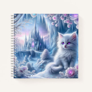 Weiße Katze im Fantasy-Eis-Königreich Notizblock