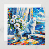 Weiße Katze im Fenster Blick auf den Ozean (Vorne/Hinten)