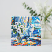 Weiße Katze im Fenster Blick auf den Ozean (Stehend Vorderseite)