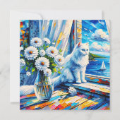 Weiße Katze im Fenster Blick auf den Ozean (Vorderseite)