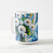 Weiße Katze im Fenster Blick auf den Ozean Kaffeetasse (Vorderseite Links)