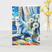 Weiße Katze im Fenster Blick auf den Ozean Karte (Gelbe Blume)