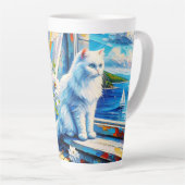 Weiße Katze im Fenster Blick auf den Ozean Milchtasse (Rechte Ecke)