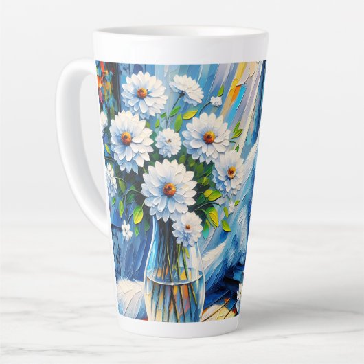 Weiße Katze im Fenster Blick auf den Ozean Milchtasse (Linke Ecke)