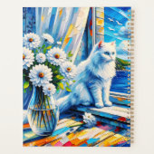 Weiße Katze im Fenster Blick auf den Ozean Planer (Rückseite)