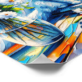 Weiße Katze im Fenster Blick auf den Ozean Poster (Ecke)