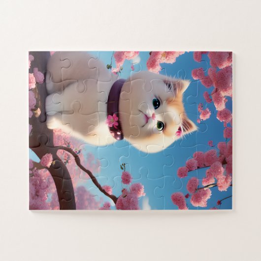 Weiße Katze im Frühling Puzzle (Horizontal)