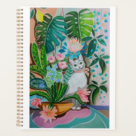 Weiße Katze im Grünplaner Planer (Vorderseite)