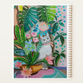 Weiße Katze im Grünplaner Planer (Rückseite)