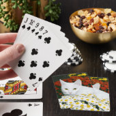 Weiße Katze im Herbst Blume Spielkarten (In Situ)