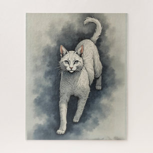 Weiße Katze im Stil einer chinesischen Tuschezeich Puzzle