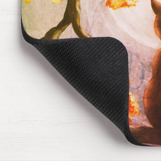 Weiße Katze im Tree Vollmond Mousepad (Ecke)