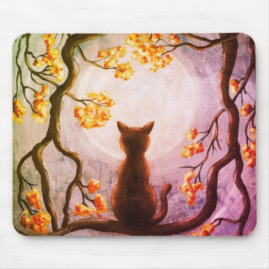 Weiße Katze im Tree Vollmond Mousepad (Vorne)
