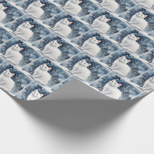 Weiße Katze in Aquarellen Geschenkpapier (Ecke)