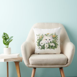 Weiße Katze in Aquarellen Kissen