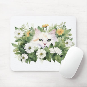Weiße Katze in Aquarellen Mousepad