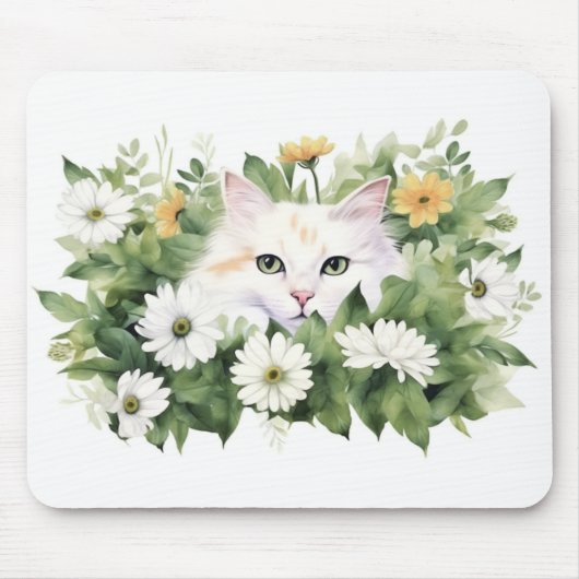 Weiße Katze in Aquarellen Mousepad (Vorne)