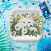 Weiße Katze in Aquarellen Pappteller (Party)