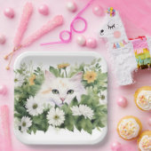 Weiße Katze in Aquarellen Pappteller (Party)