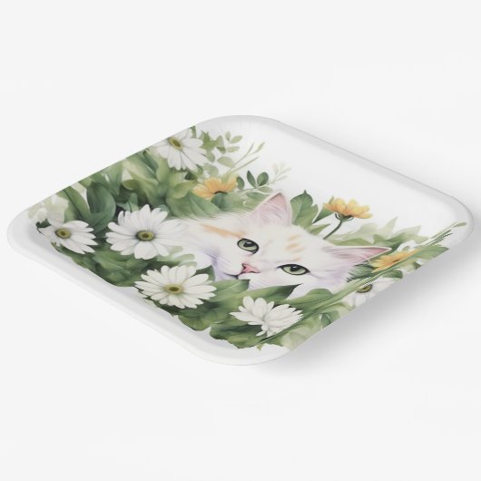 Weiße Katze in Aquarellen Pappteller (Gewinkelt)