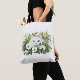 Weiße Katze in Aquarellen Tasche