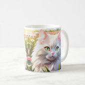 Weiße Katze in Blume AI Art Kaffeetasse (VorderseiteRechts)