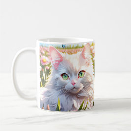 Weiße Katze in Blume AI Art Kaffeetasse
