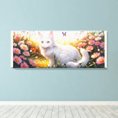 Weiße Katze in Blume Ai Art Leinwanddruck (Insitu (Holzboden))