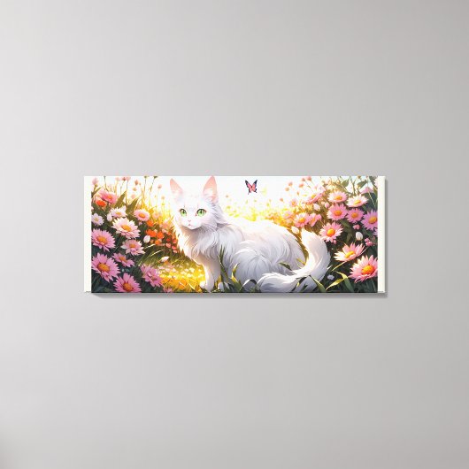 Weiße Katze in Blume Ai Art Leinwanddruck (Vorderseite)