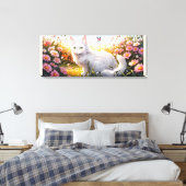 Weiße Katze in Blume Ai Art Leinwanddruck (Insitu (Schlafzimmer))