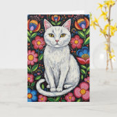 Weiße Katze in Blume des farbenfrohen Volkes Karte (Gelbe Blume)
