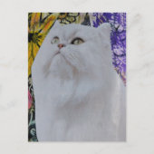 Weiße Katze in Blumen Collage Postkarte (Vorderseite)