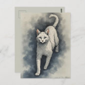 Weiße Katze in chinesischer Farbe Zeichnend Stil Postkarte (Vorne/Hinten)