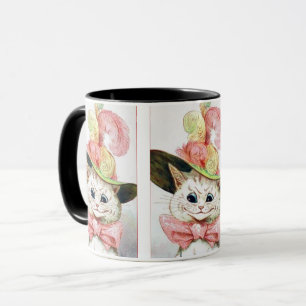 Weiße Katze in einem fantasievollen Hut Gemälde vo Tasse