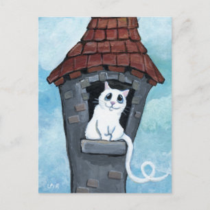 Weiße Katze in einem Märchenturm Postkarten