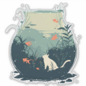 Weiße Katze in einer Fischschüssel gefangen Aufkleber (Vorderseite)