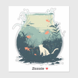 Weiße Katze in einer Fischschüssel gefangen Aufkleber