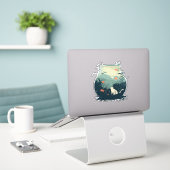 Weiße Katze in einer Fischschüssel gefangen Aufkleber (Laptop auf Schreibtisch)