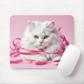 Weiße Katze in rosa Ribbons geknackt Mousepad (Mit Mouse)