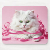 Weiße Katze in rosa Ribbons geknackt Mousepad (Vorne)