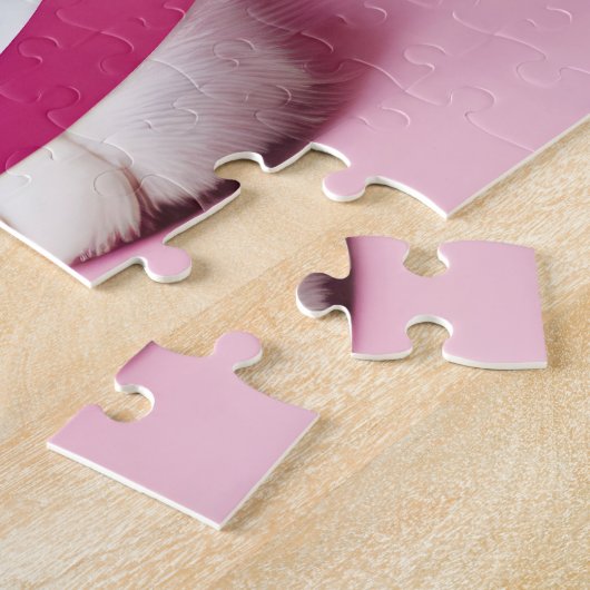 Weiße Katze in rosa Ribbons geknackt Puzzle (Seite)