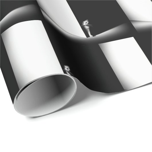 Weiße Katze in schwarzem Schatten Geschenkpapier (Rolleneckpunkt)