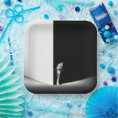 Weiße Katze in schwarzen Schatten Pappteller (Party)