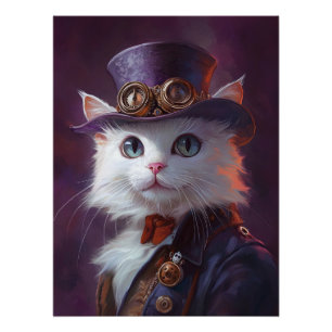 Weiße Katze in Steampunk-Kostüm Poster