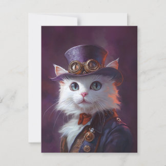 Weiße Katze in Steampunk-Kostüm Postkarte