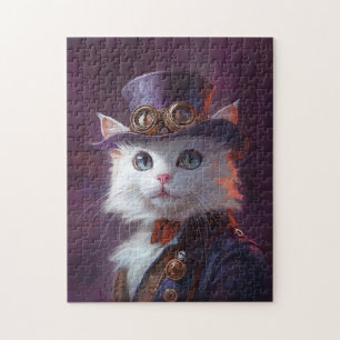 Weiße Katze in Steampunk-Kostüm Puzzle