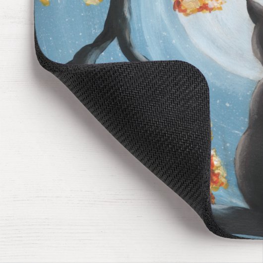 Weiße Katze in Tree Vollmond Blau Mousepad (Ecke)
