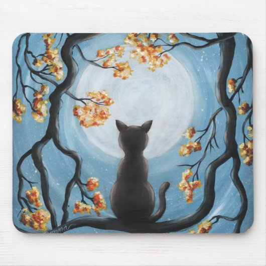 Weiße Katze in Tree Vollmond Blau Mousepad (Vorne)
