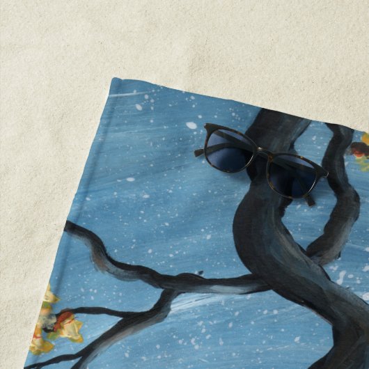 Weiße Katze in Tree Vollmondmalerei Strandtuch (Beispiel)